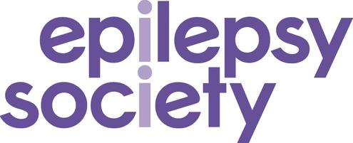 Logo saying epilepsy society in dark and light purple shades.