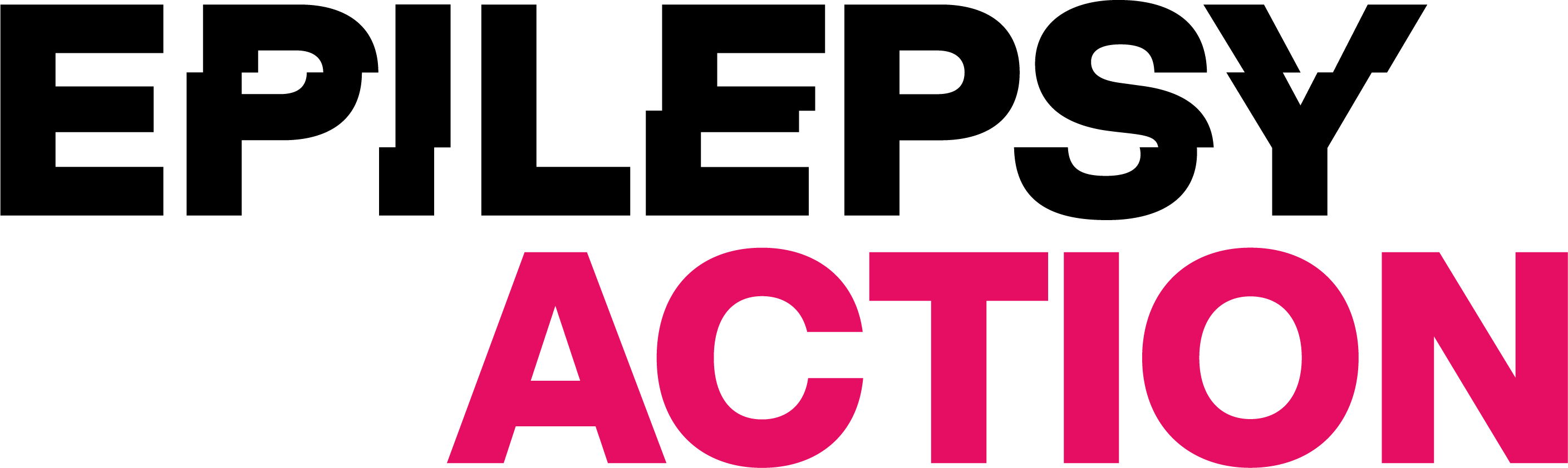 Epilepsy Action logo with white background and black & magenta text.